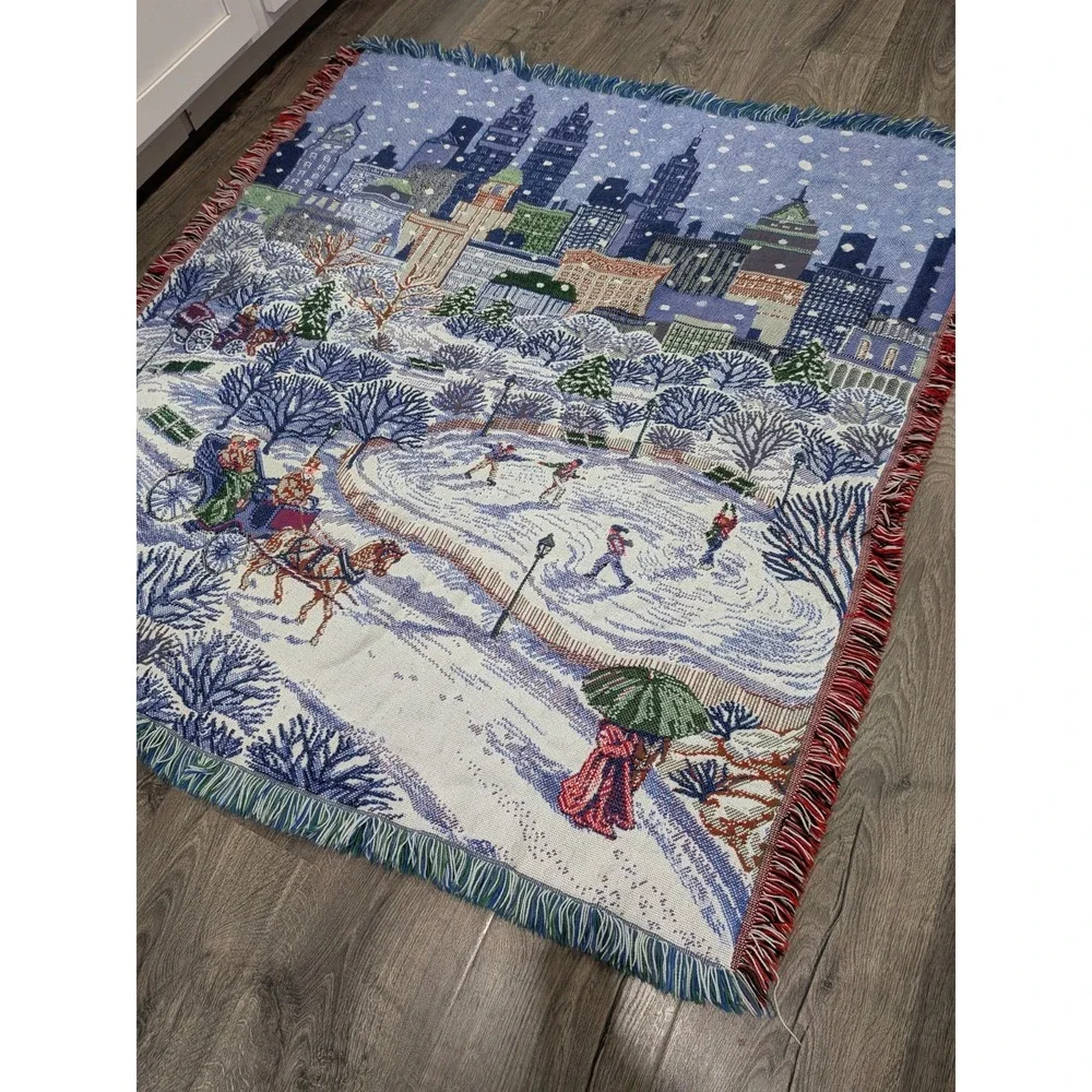 Christmas Tapestry Throw Reversible Fringe  Blanket Holidays 52x50